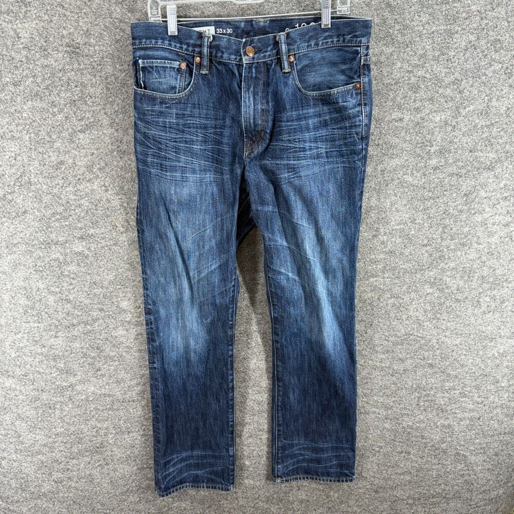 Gap Jeans Men 33*30 Blue Denim Dark Wash Mid Rise Straight Flat Front Regular